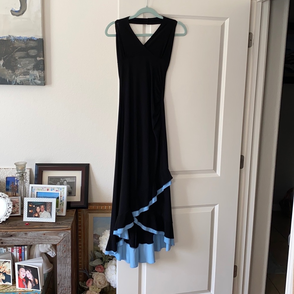 Black mis length high low halter dress
